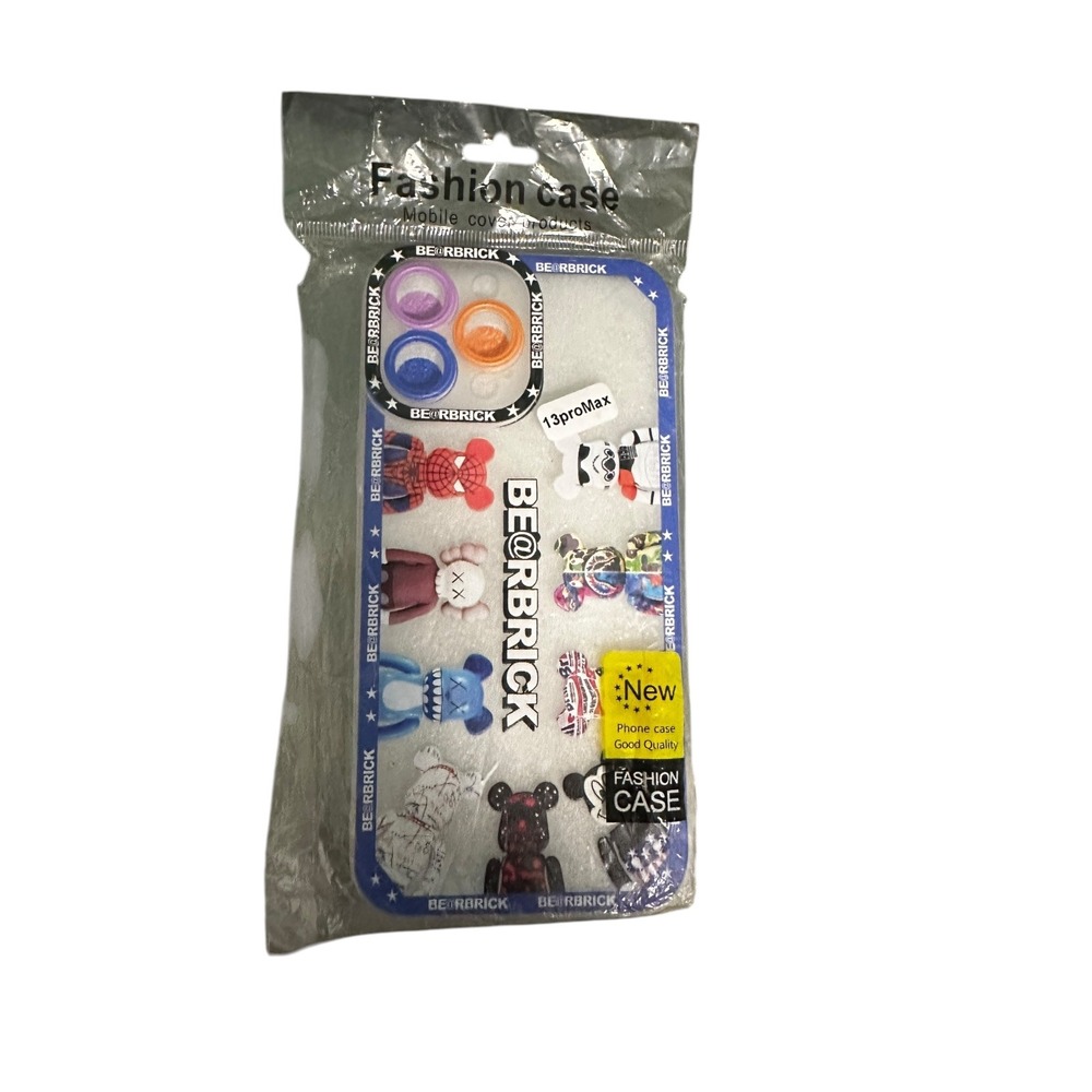 Bearbrick Pattern Phone Case with Blue Accent for iPhone 13 Pro Max